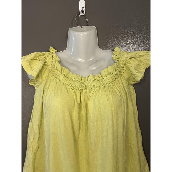 Free People Tops - Free People Blouse Womens 10 Yellow Off Shoulder Flutter Sleeve Linen Tunic